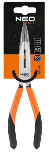 Hajlított csőrű fogó 200mm, Slim széria, keskenyített fogantyú