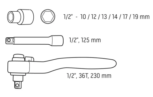 Dugókulcskészlet 1/2", 1000V, szigetelt, 8db