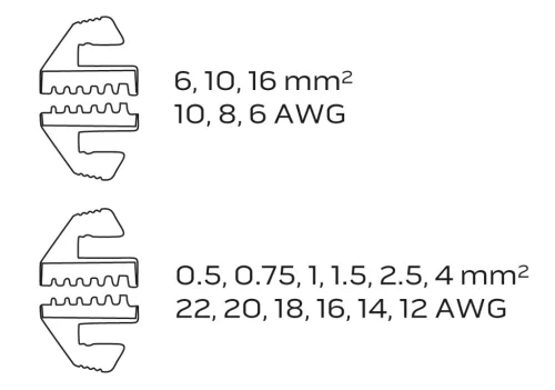 Krimpelő-, érvéghüvelyfogó, 0.5-16mm2, 22-6 AWG