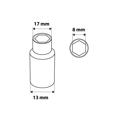 Dugókulcs 8mm, 3/8", hosszú hatlapú