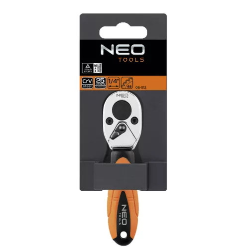 Racsnis kulcs 1/4", bitekhez, 105mm, 48fog, DIN3122