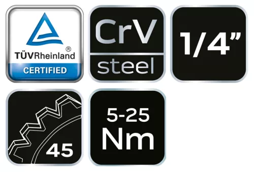 Nyomatékkulcs 1/4", 5-25 nm