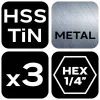 Lépcsős fúrókészlet, HSS-Titán, 3-20mm, hatszög szárral, 3db