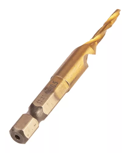 Gépi menetfúró, 2az1-ben előfúró éllel, HSS-Titán, M3x0.5mm, hatszög szárral