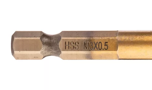 Gépi menetfúró, 2az1-ben előfúró éllel, HSS-Titán, M3x0.5mm, hatszög szárral