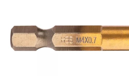 Gépi menetfúró, 2az1-ben előfúró éllel, HSS-Titán, M4x0.7mm, hatszög szárral