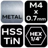 Gépi menetfúró, 2az1-ben előfúró éllel, HSS-Titán, M4x0.7mm, hatszög szárral