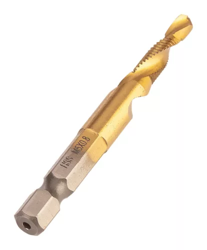 Gépi menetfúró, 2az1-ben előfúró éllel, HSS-Titán, M5x0.8mm, hatszög szárral