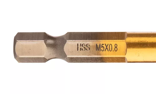 Gépi menetfúró, 2az1-ben előfúró éllel, HSS-Titán, M5x0.8mm, hatszög szárral