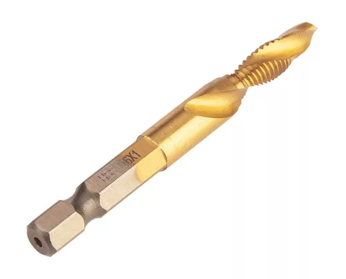 Gépi menetfúró, 2az1-ben előfúró éllel, HSS-Titán, M6x1mm, hatszög szárral