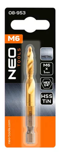 Gépi menetfúró, 2az1-ben előfúró éllel, HSS-Titán, M6x1mm, hatszög szárral