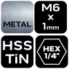 Gépi menetfúró, 2az1-ben előfúró éllel, HSS-Titán, M6x1mm, hatszög szárral
