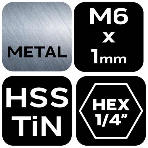 Gépi menetfúró, 2az1-ben előfúró éllel, HSS-Titán, M6x1mm, hatszög szárral