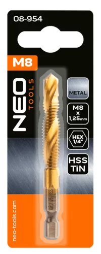 Gépi menetfúró, 2az1-ben előfúró éllel, HSS-Titán, M8x1.25mm, hatszög szárral