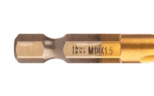 Gépi menetfúró, 2az1-ben előfúró éllel, HSS-Titán, M10x1.5mm, hatszög szárral