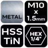 Gépi menetfúró, 2az1-ben előfúró éllel, HSS-Titán, M10x1.5mm, hatszög szárral