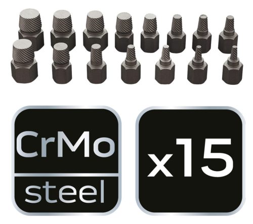 Törtcsavar-kihajtó készlet, 1/2", 3-14mm, M6-M24, 15db
