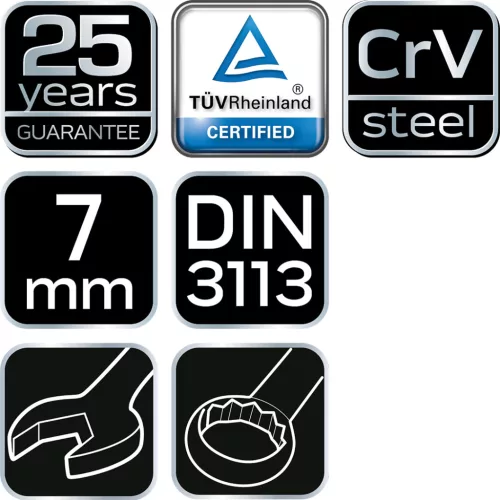 Csillag-villáskulcs 7x110mm, CRV, DIN3113