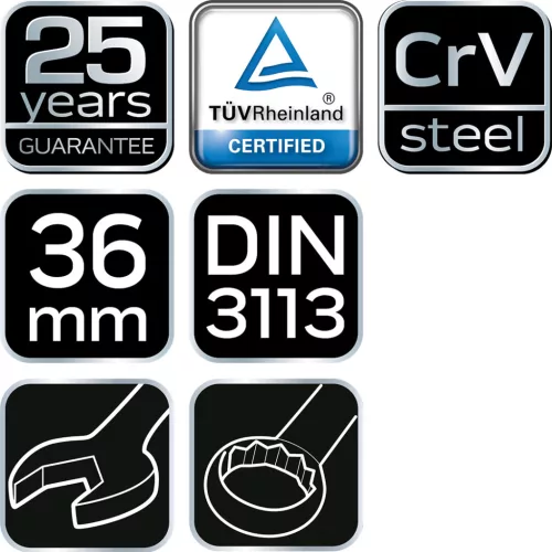 Csillag-villáskulcs 36x410mm CRV, DIN3113