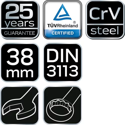 Csillag-villáskulcs 38x430mm CRV, DIN3113