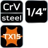 Torx dugókulcs 1/4" 37mm, T15, min. rendelés: 5db