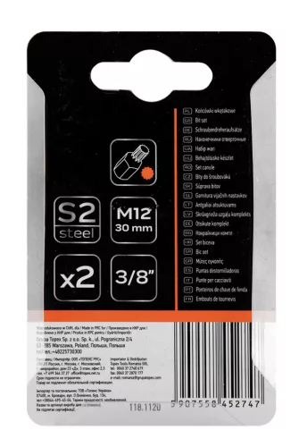 Spline bit, 3/8", M12x30mm, S2, 2db