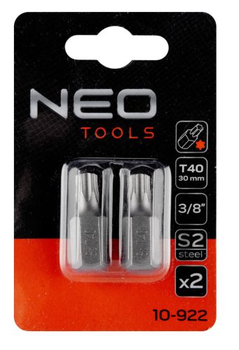 Torx bit, 3/8", T40x30mm, S2, 2db, min. rendelés: 5cs