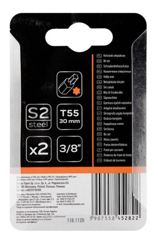 Torx bit, 3/8", T55x30mm, S2, 2db, min. rendelés: 5cs
