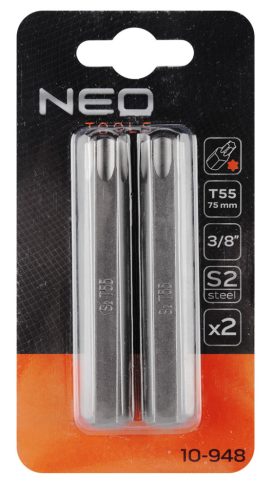 Torx bit, 3/8", T55x75mm, S2, 2db, min. rendelés: 3cs