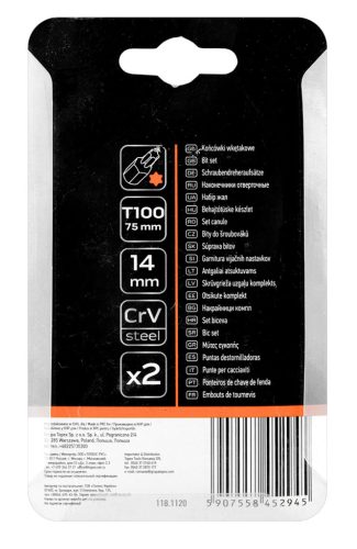 Torx bit, 3/8", T100x75mm, CRV, 2db