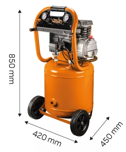 Kompresszor, 40L, álló, 2 csatlakozó, 2 nyomásmérő, olajkenésű
