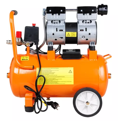 Kompresszor, 24L, 8 bar, 125l/perc, extra csendes, kefementes motorral, olajmentes, 80db