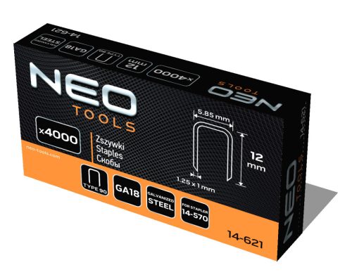 Tűzőkapocs, horganyzott, TYP90, pneumatikus tűzőgéphez 14-570-hez, GA18, 12mm, 4000db