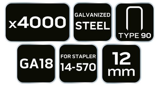 Tűzőkapocs, horganyzott, TYP90, pneumatikus tűzőgéphez 14-570-hez, GA18, 12mm, 4000db