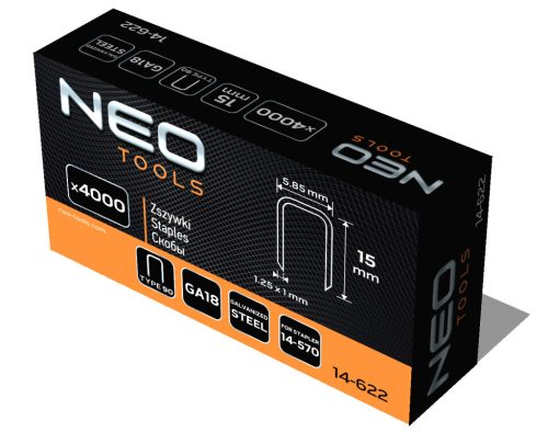 Tűzőkapocs, horganyzott, TYP90, pneumatikus tűzőgéphez 14-570-hez, GA18, 15mm, 4000db