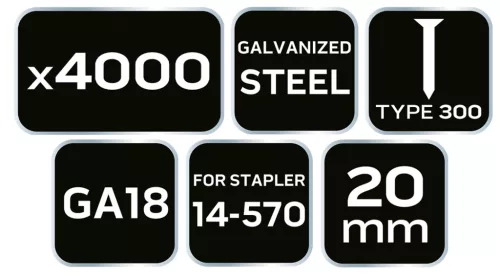 Tűzőszeg, horganyzott, TYP 300F, pneumatikus tűzőgéphez 14-570-hez, GA18, 20mm, 4000db