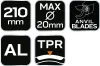 Metszőolló rávágó, max. 20mm, teflon bevonat, alu ház, 210mm
