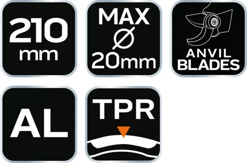 Metszőolló rávágó, max. 20mm, teflon bevonat, alu ház, 210mm
