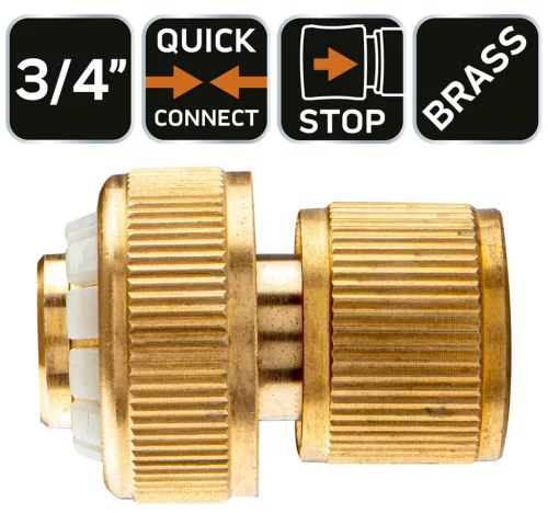 Tömlő gyorscsatlakozó 3/4", vízstoppos, réz