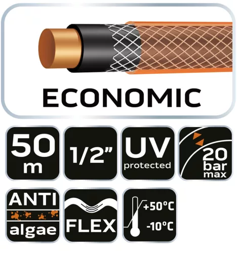 Locsolótömlő 1/2", 50m, 4 rétegű Economic