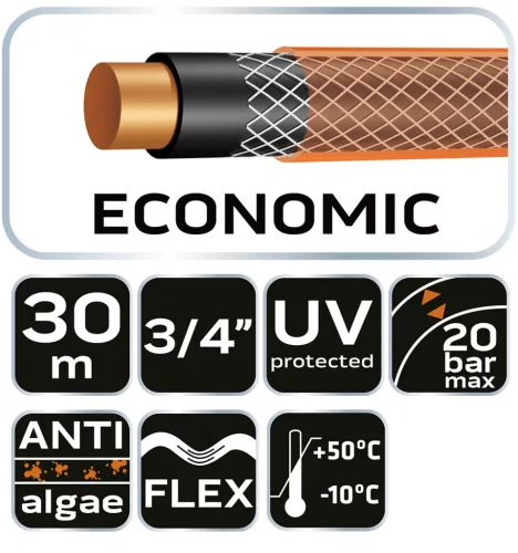 Locsolótömlő 3/4"x30m, 4 rétegű Economic