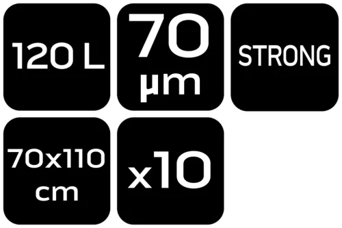Szemeteszsák, 120L, 70x110cm, 70mic, fekete, 10db
