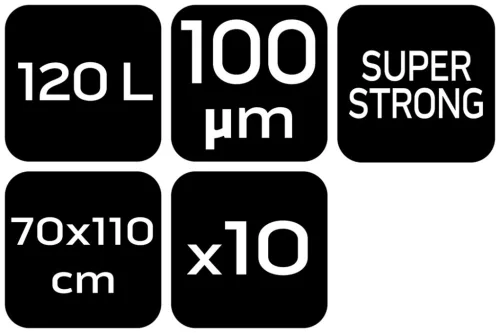 Szemeteszsák, 120L, 70x110cm, 100mic, fekete, 10db
