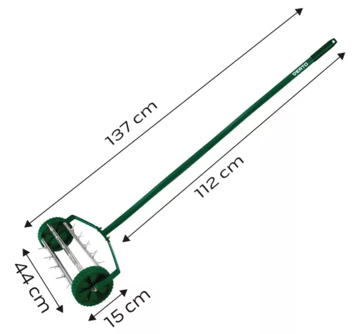 Fűszellőztető, gyepszellőztető, kézi, 27 tüske, 15cm dobátmérő