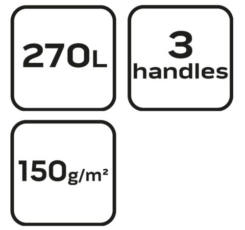 Kerti hulladék és levélgyűjtő zsák 270L, 150g/m2, PP, párnázott peremmel, 3 fogantyúval, 67x76cm