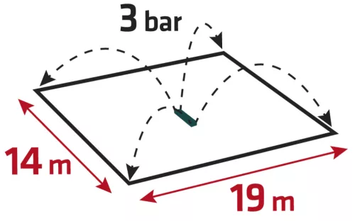 Négyszögesőztető, billenő, öntöző, 14x19m-266m2, 16 fúvóka