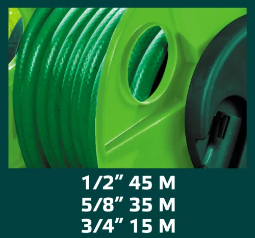 Tömlődob tömlőméret: 1/2" max45m, 5/8" max35 m