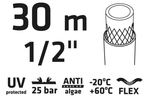 Locsolótömlő 1/2", 30m, Professional, csomózódás, csavarodás védelem, uv álló, algásodás védelem
