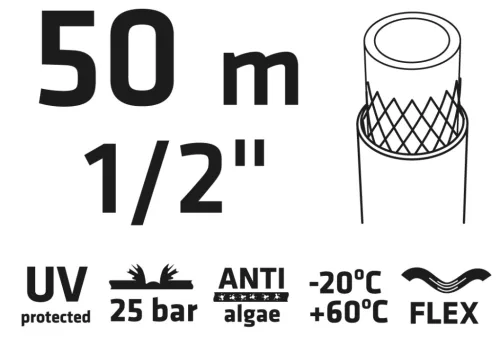 Locsolótömlő 1/2", 50m, Professional, csomózódás, csavarodás védelem, uv álló, algásodás védelem