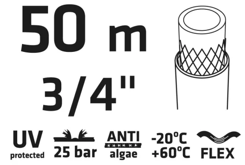 Locsolótömlő 3/4", 50m, Professional: csomózódás, csavarodás védelem, uv álló, algásodás védelem